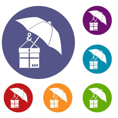 Şemsiye ve bir karton kutu Icons set