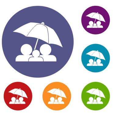 Aile altında şemsiye Icons set