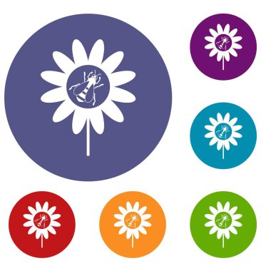 Arı çiçek Icons set üzerinde