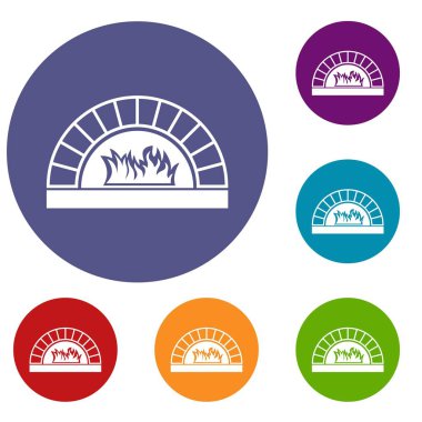 Pizza Fırını ile ateş Icons set