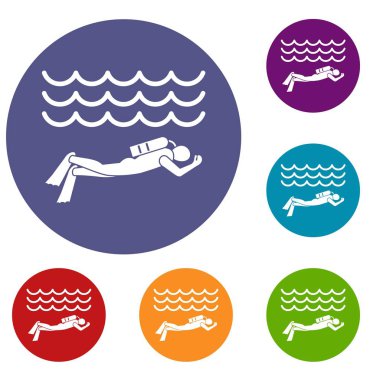 Dalgıç elbisesi Icons set Scuba diver adam