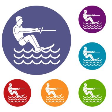 Su kayağı adam Icons set