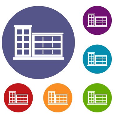 Endüstriyel fabrika binası Icons set