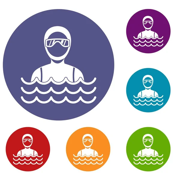 Plongeur homme en combinaison de plongée icônes ensemble — Image vectorielle