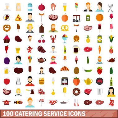 100 catering hizmeti simgelerini ayarla, stil düz