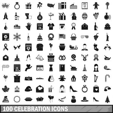 100 kutlama Icons set, basit tarzı