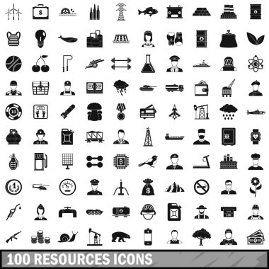 100 kaynağın Icons set, basit tarzı