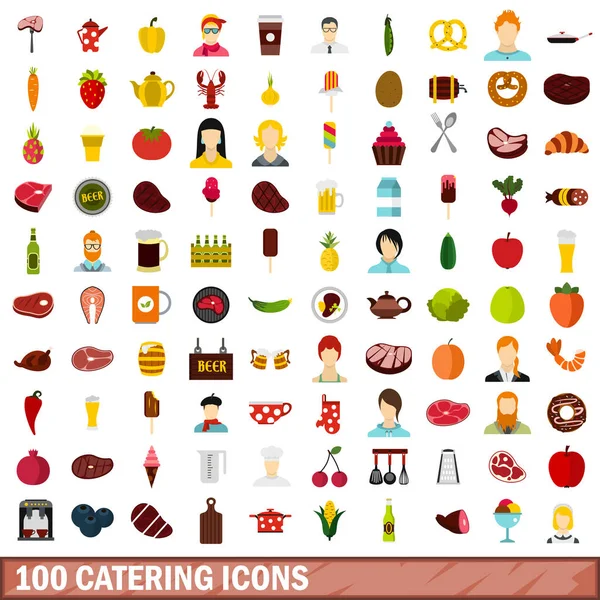 100 conjuntos de ícones de catering, estilo plano — Vetor de Stock