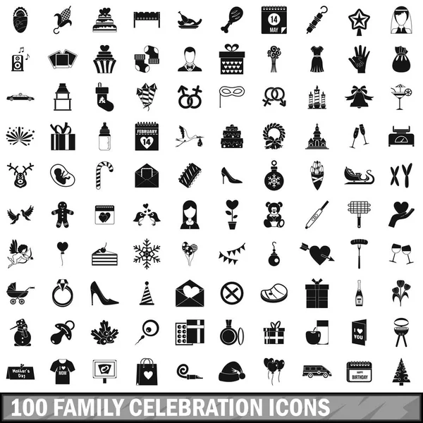 100 Familienfeier Ikonen Set, einfacher Stil — Stockvektor