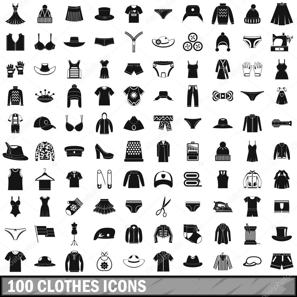 100 clothes icons set, simple style