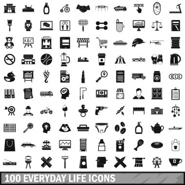 100 günlük yaşam Icons set, basit tarzı