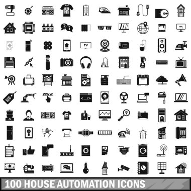 100 ev otomasyon Icons set, basit tarzı