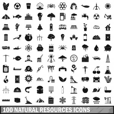 100 doğal kaynakların Icons set, basit tarzı