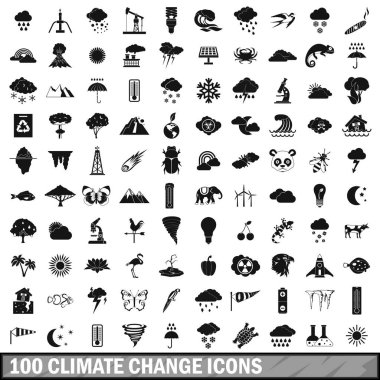 100 climate change icons set, simple style clipart