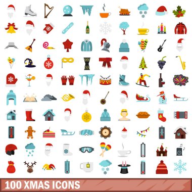 100 xmas simgeler kümesi, stil düz