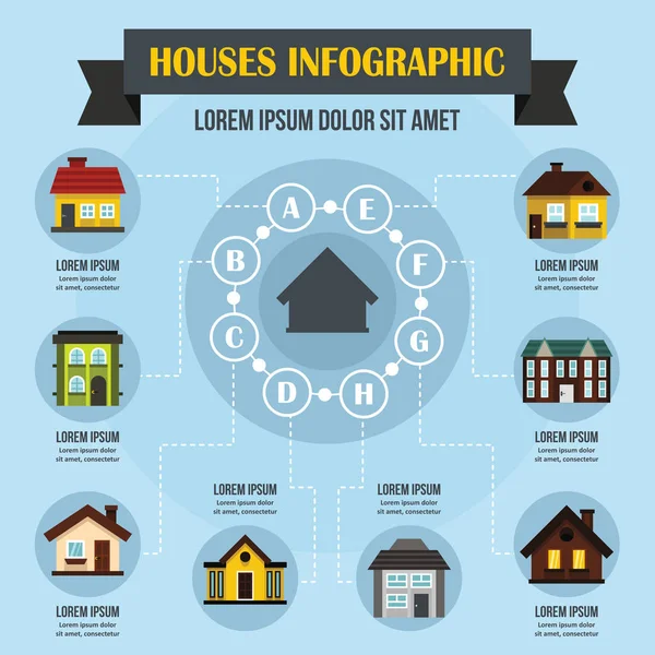 Huizen infographic concept, vlakke stijl — Stockvector