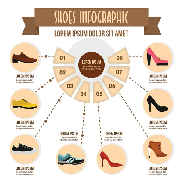 신발 infographic 개념, 평면 스타일 — 스톡 벡터