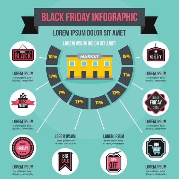 Concetto infografico del Venerdì nero, in stile piatto — Vettoriale Stock