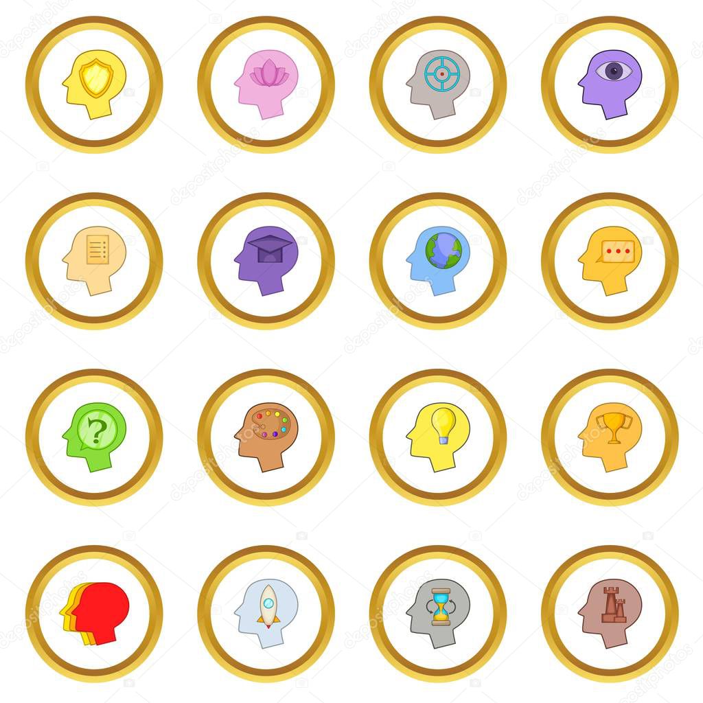 Human mind head icons circle gold in cartoon style isolate on white background vector illustration