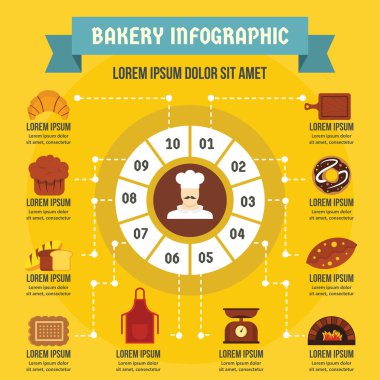 Backery Infographic kavramı, düz stil