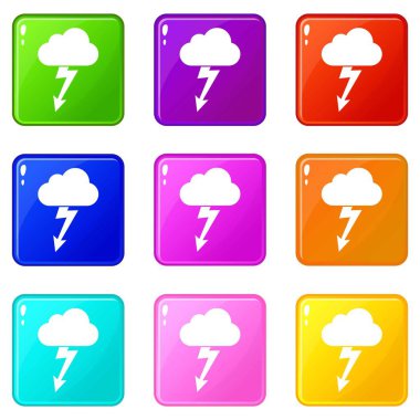 Cloud with lightning icons 9 set