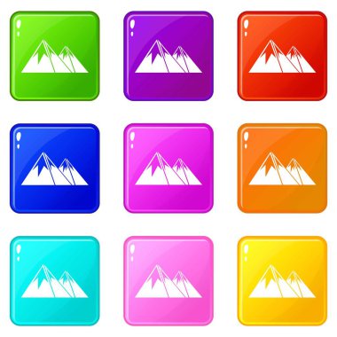 Kar simgeleri 9 set ile dağlar