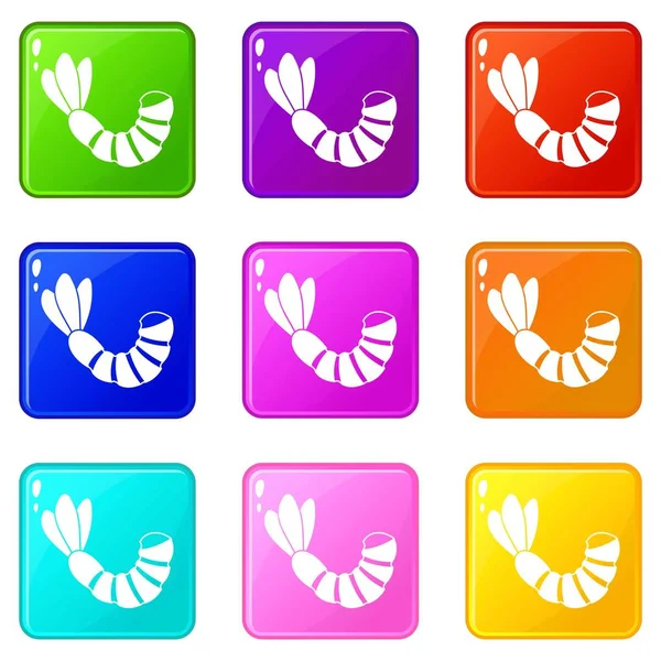 Camarones iconos 9 conjunto — Vector de stock