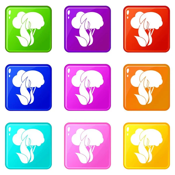 Yanan orman ağaçları simgeleri 9 set