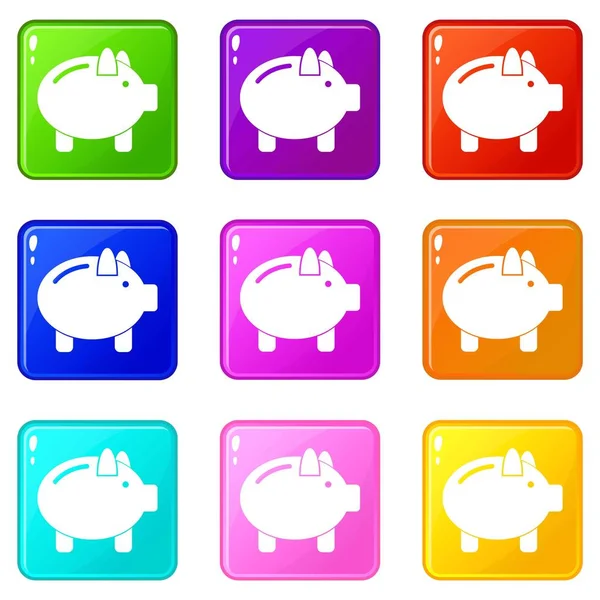 Piggy Bank Icons 9 set — Stockvector