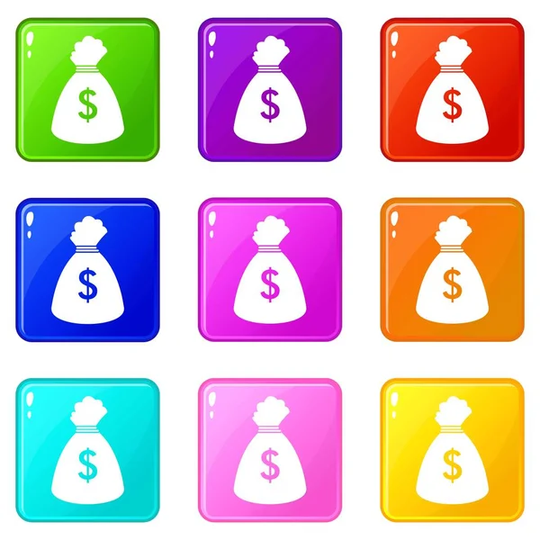 Money bag icons 9 set — Stock Vector