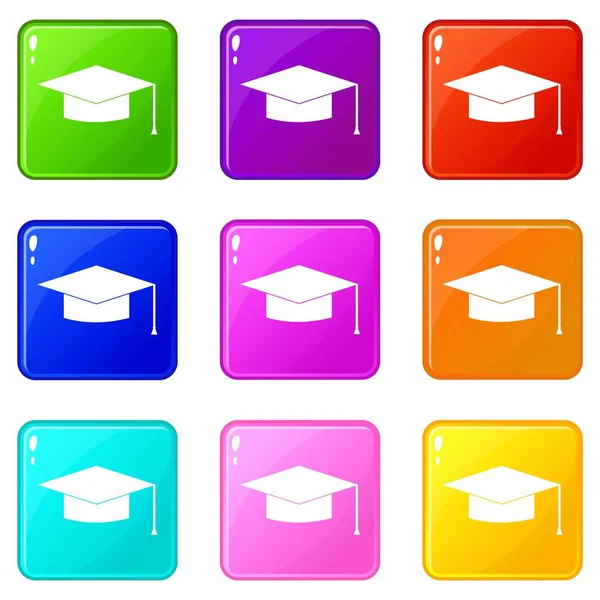 Iconos de tapa de graduación 9 conjunto — Vector de stock