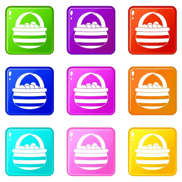 Basket with cranberries icons 9 set — Stock Vector