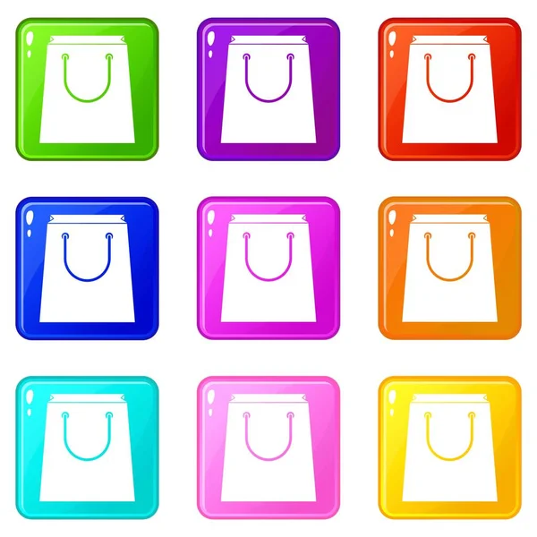 Ícones de saco de compras de papel 9 conjunto — Vetor de Stock
