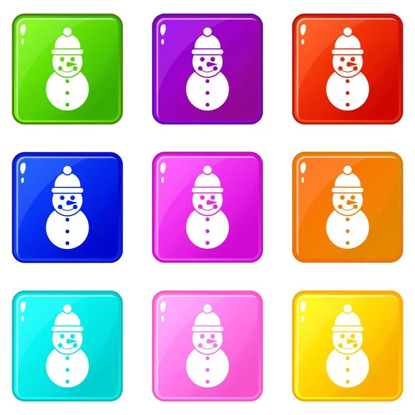Snowman icônes 9 ensemble — Image vectorielle