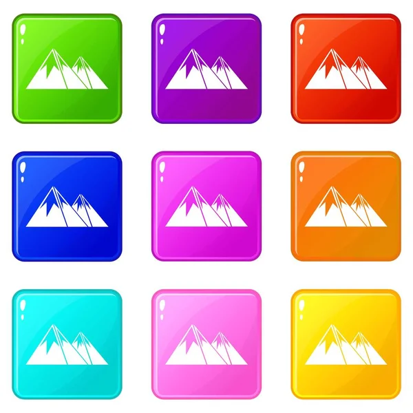 Kar simgeleri 9 set ile dağlar