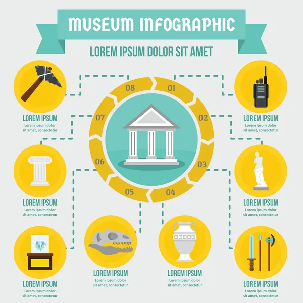 Infografické pojetí muzea, plochý styl — Stockový vektor