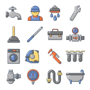 Tesisatçı sembolleri Icons set, karikatür tarzı