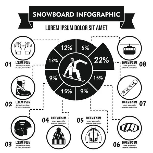 Concepto infográfico de snowboard, estilo simple — Vector de stock