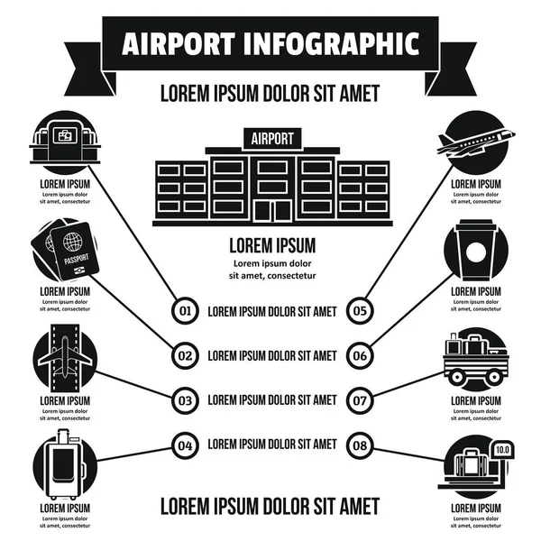 空港インフォグラフィックコンセプト、シンプルなスタイル — ストックベクタ