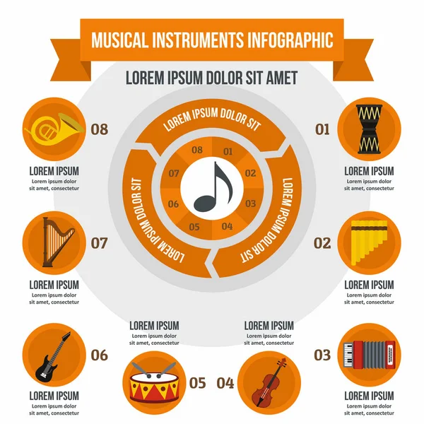 Müzik aleti infografik kavramı, düz stil — Stok Vektör