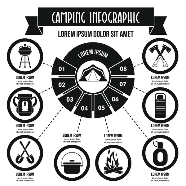 Concepto infográfico de camping, estilo simple — Archivo Imágenes Vectoriales