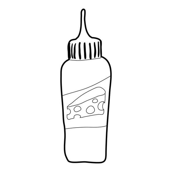 Fles van kaas saus pictogram, Kaderstijl — Stockvector