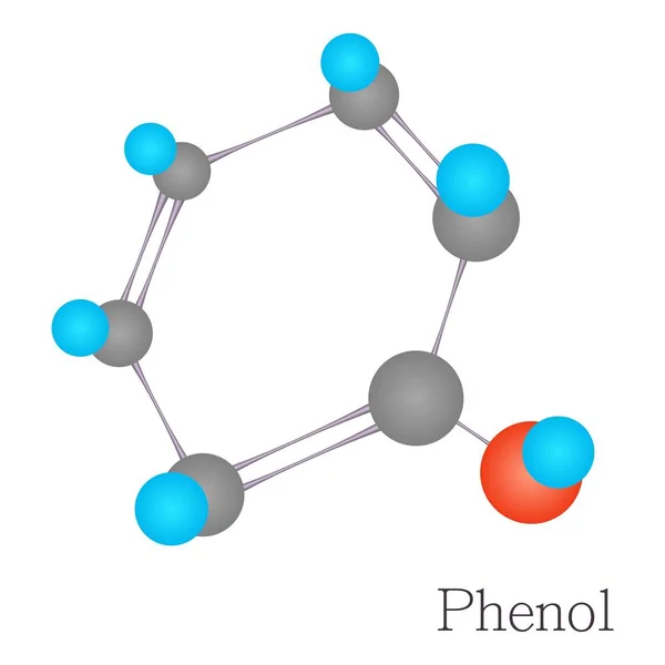 苯酚3d分子化学科学，卡通风格 — 图库矢量图片