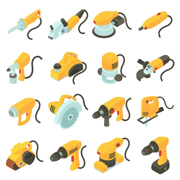 Elektrisch gereedschap iconen set, isometrische cartoon stijl — Stockvector