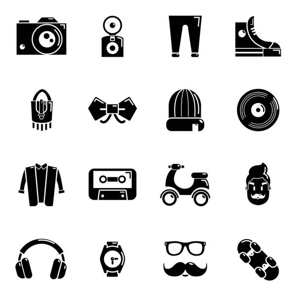 Juego de iconos de símbolos Hipster, estilo simple — Vector de stock