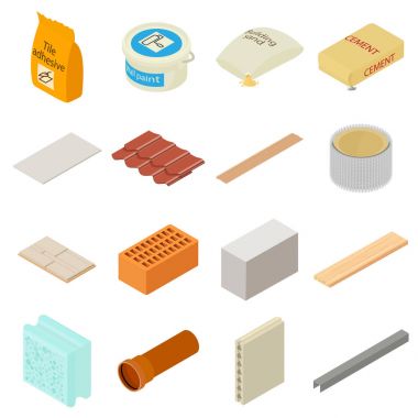 Yapı malzemeleri Icons set, izometrik stili