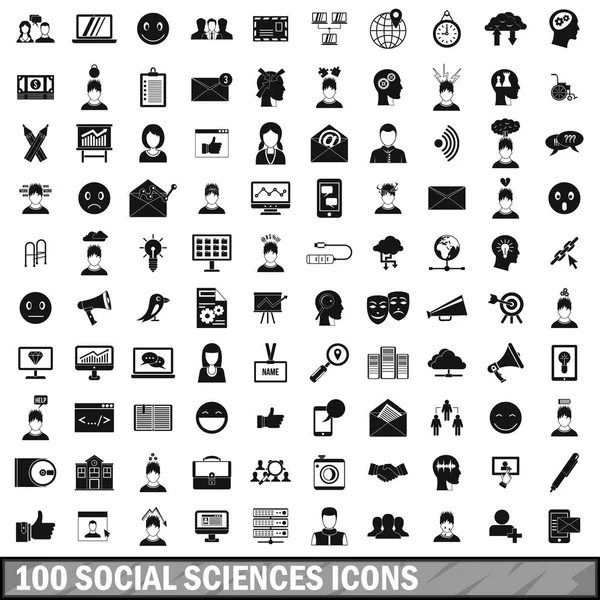 100 наборов икон социальных наук, простой стиль — стоковый вектор