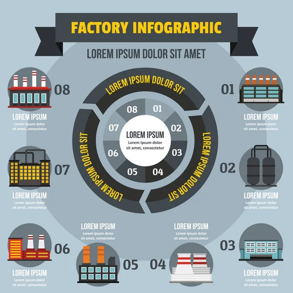 Concepto infográfico de fábrica, estilo plano — Vector de stock