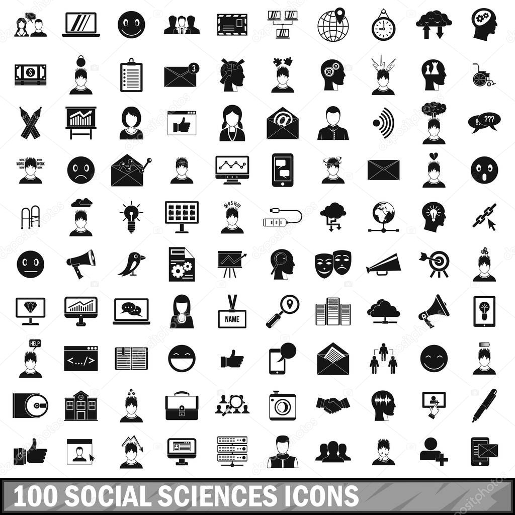 100 social sciences icons set, simple style