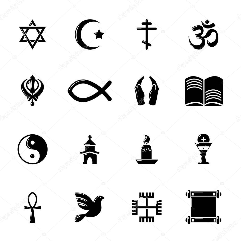 Religion icons set, simple style